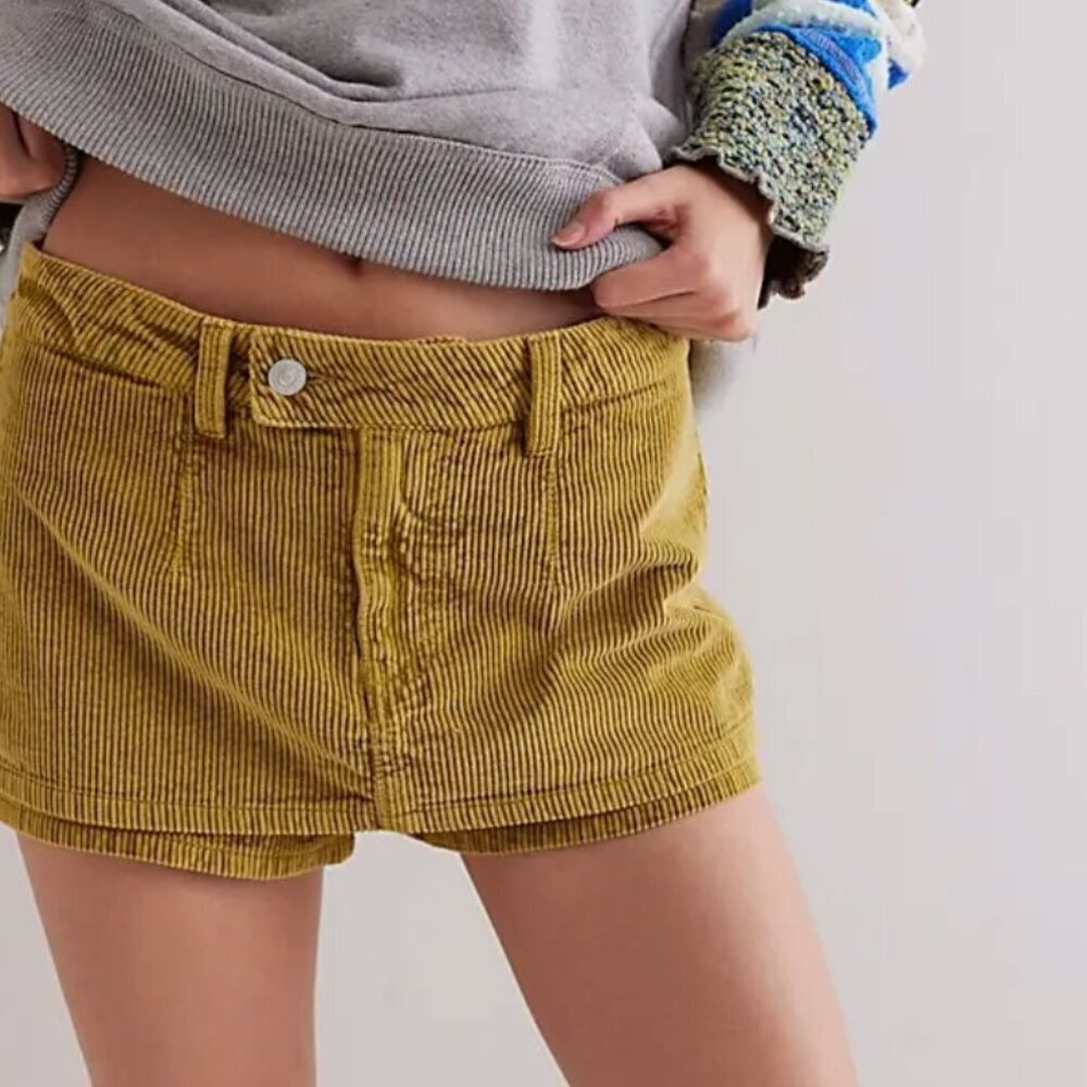 NWT Free People Gala-Vanting Cord Low Rise Mini Skort in Golden Olive